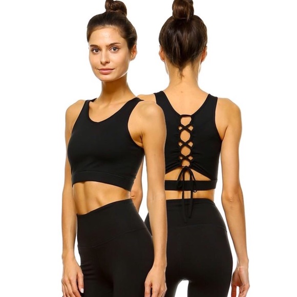 ❗️2 for$20❗️ Black Lace up Back Sports Bra - Picture 4 of 4
